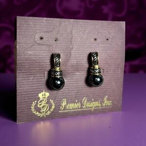 Premier Designs earrings black and gold metal very detailed NWT